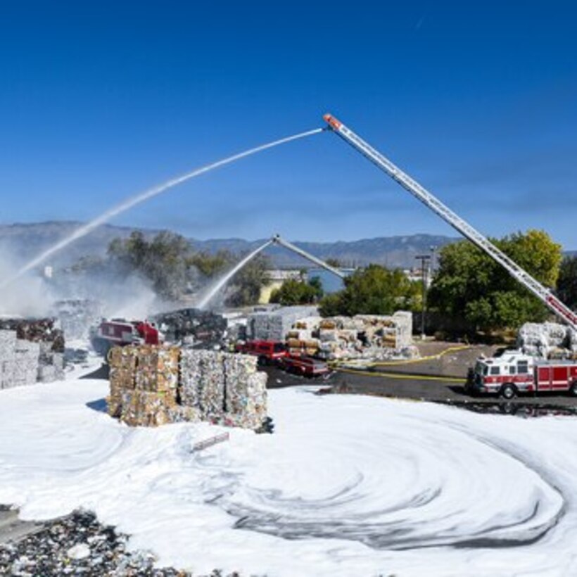 US Airforce firefighters deploying foam in Albuquerque NM