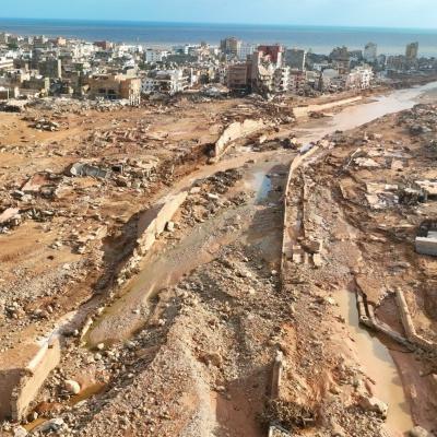 Damage caused by flooding in Derna, Libya 