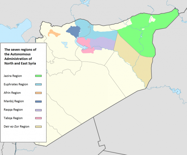 Map of Rojava region of northeast Syria